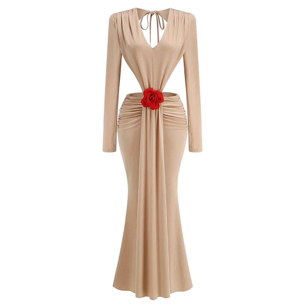 Luxe Scarlet Whisper Evening Dress – Editorial Shot