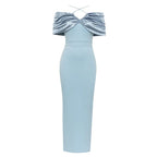 Classic Frosted Sky Evening Dress – Draped Look
