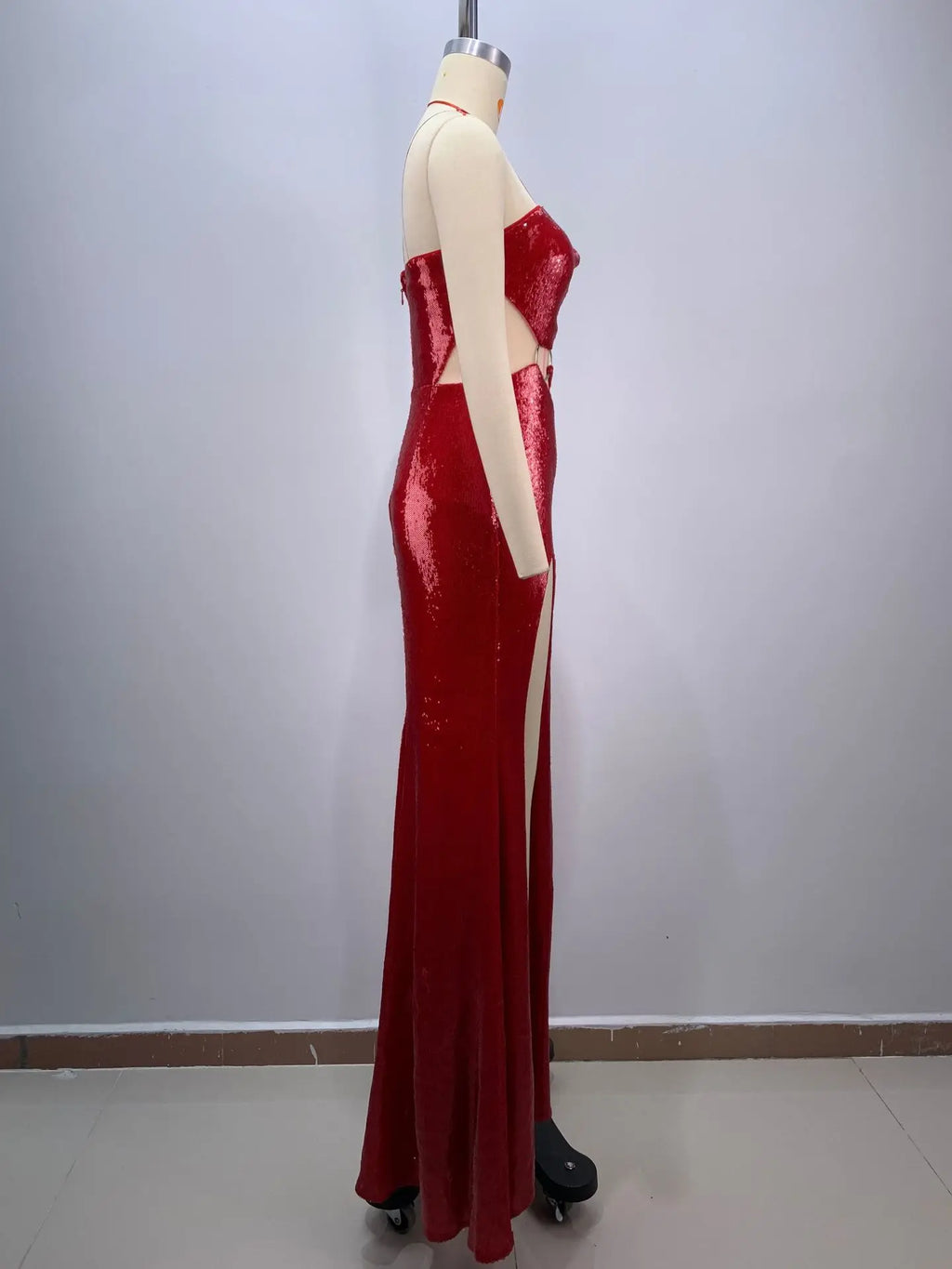 Polished Scarlet Inferno Evening Dress – Close Up