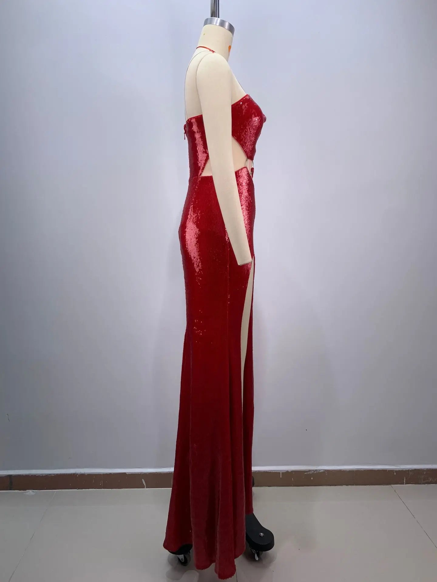 Polished Scarlet Inferno Evening Dress – Close Up