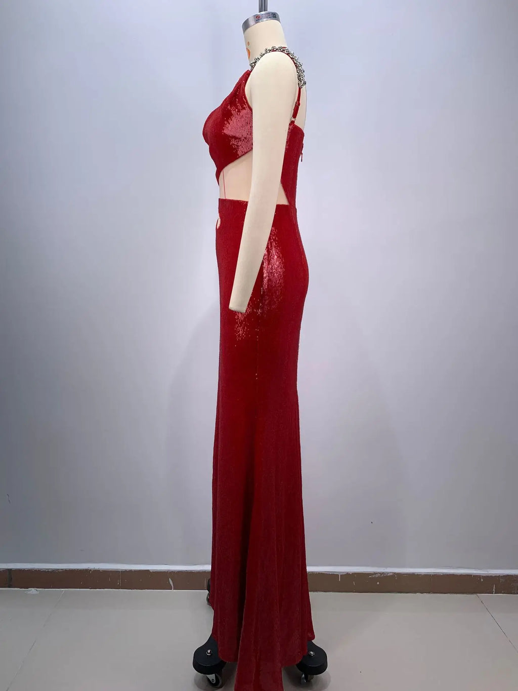 Polished Scarlet Inferno Evening Dress – Back View