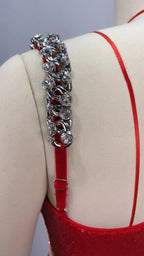 Polished Scarlet Inferno Evening Dress – Detail View