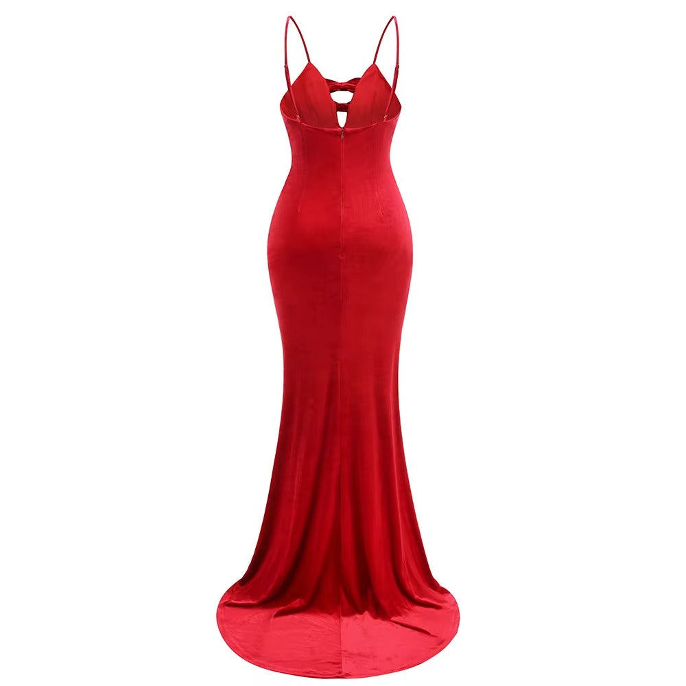 Graceful Scarlet Whisper Evening Dress – Model View