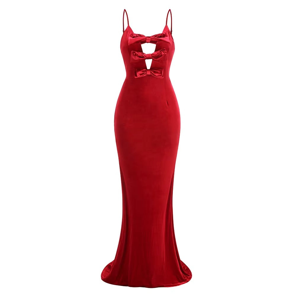 Graceful Scarlet Whisper Evening Dress – Draped Look