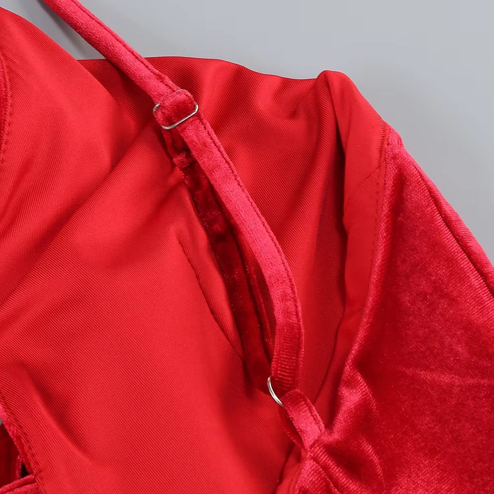 Graceful Scarlet Whisper Evening Dress – Close Up