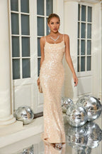 Elegant Ocean Dusk Evening Dress – Close Up