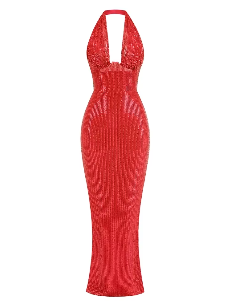 Polished Crimson Eclipse Evening Dress – Side View