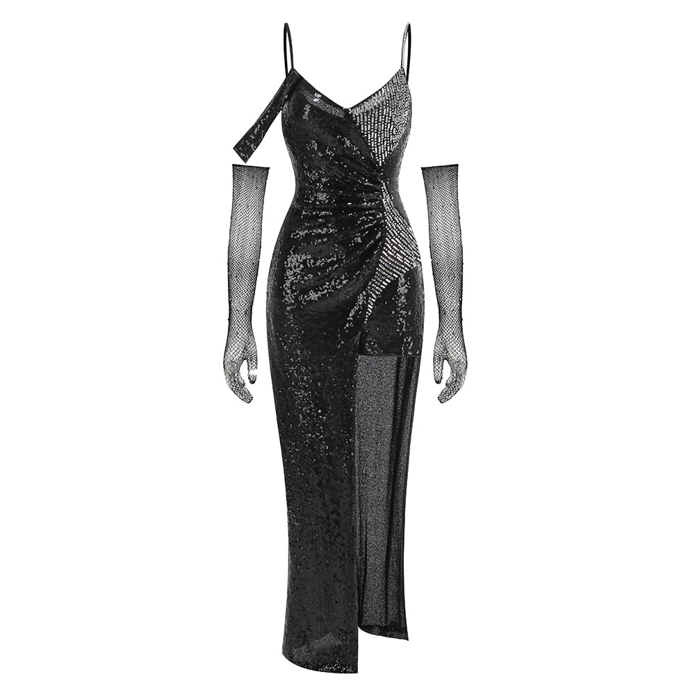 Luxe Noir Étoilé Evening Dress – Close Up