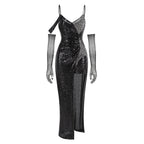 Luxe Noir Étoilé Evening Dress – Close Up