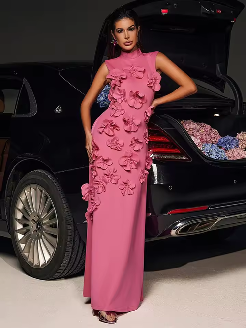 Alluring Petal Drama Evening Dress – Side View