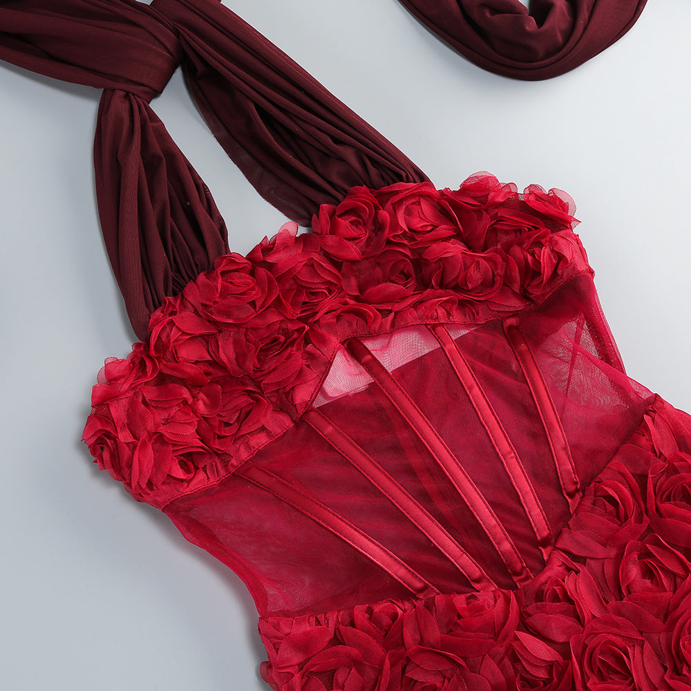 Exquisite Crimson Embrace Cocktail Dress – Model View
