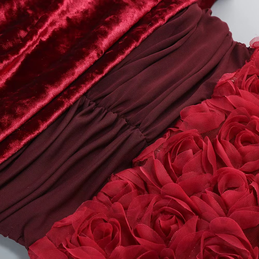 Exquisite Velvet Bloom Evening Dress – Close Up