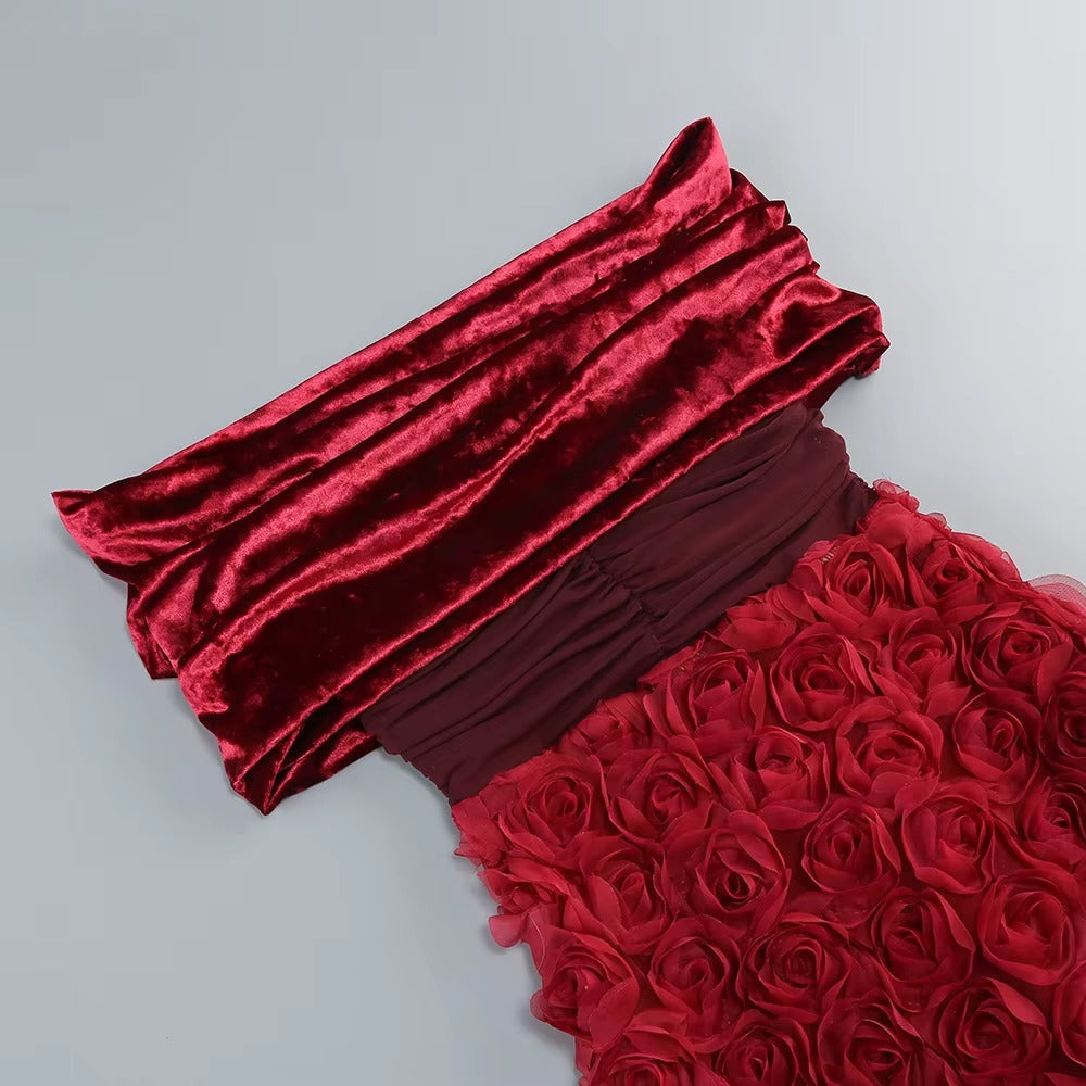 Exquisite Velvet Bloom Evening Dress – Side View