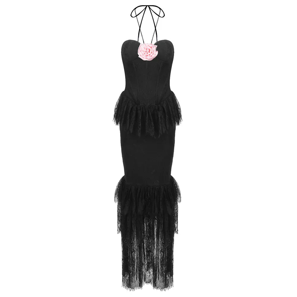 Radiant Midnight Rose Evening Dress – Worn View