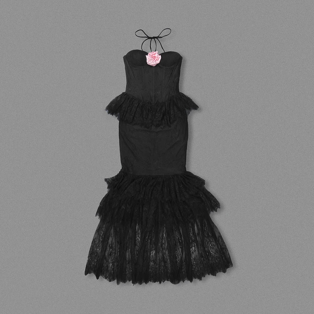 Radiant Midnight Rose Evening Dress – Model View