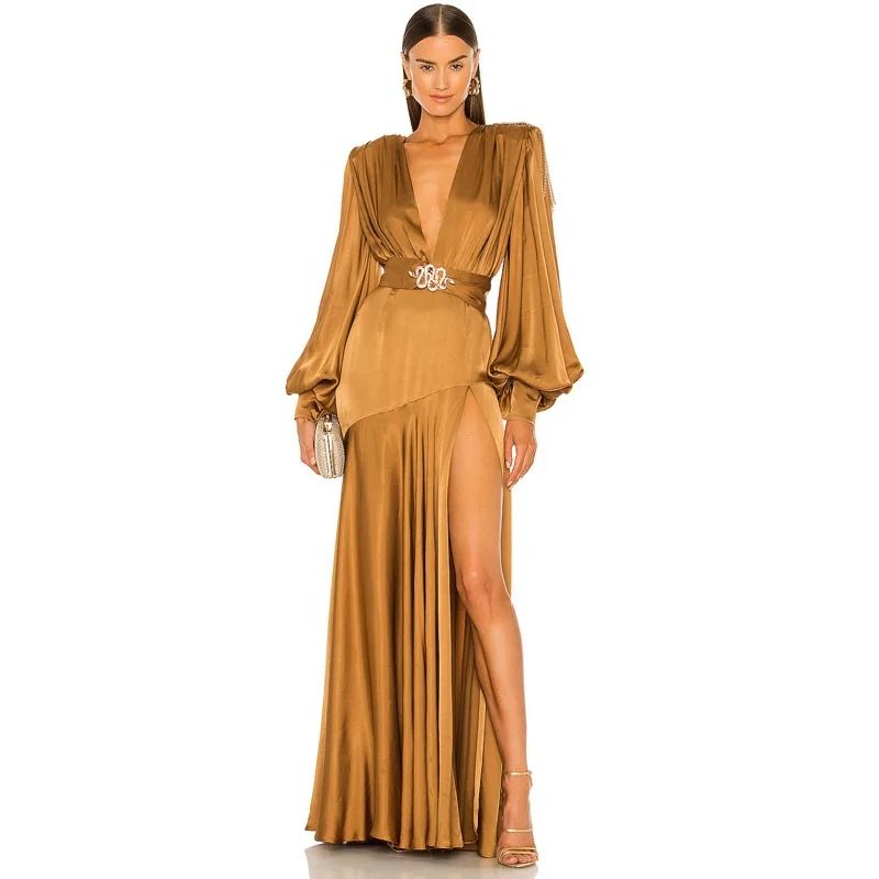 Classic Golden Aura Evening Dress – Side View