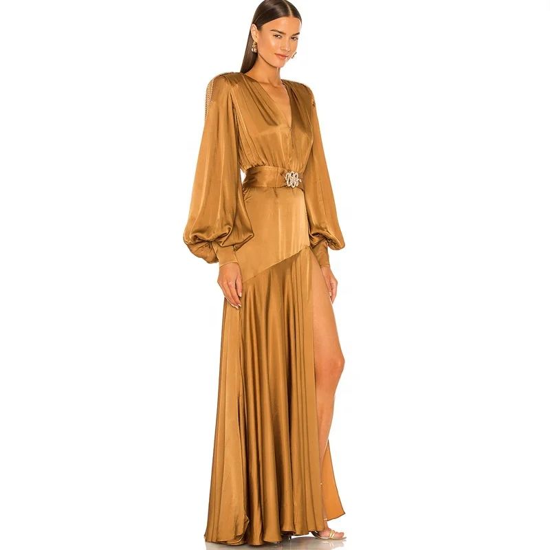 Classic Golden Aura Evening Dress – Detail View