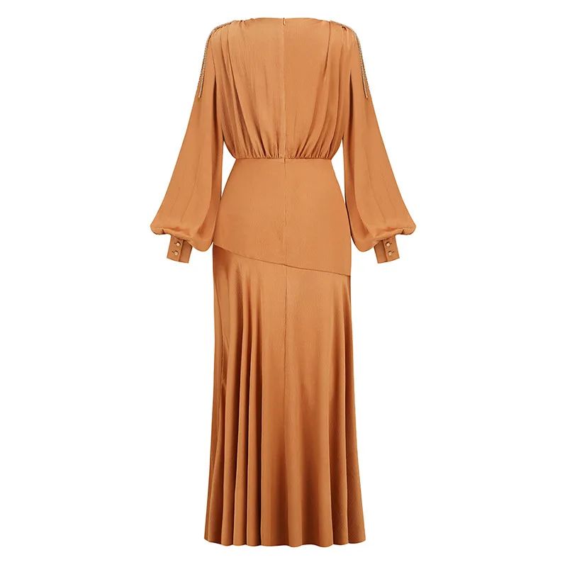 Classic Golden Aura Evening Dress – Side View