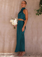 Graceful Jade Reverie Evening Dress – Side View
