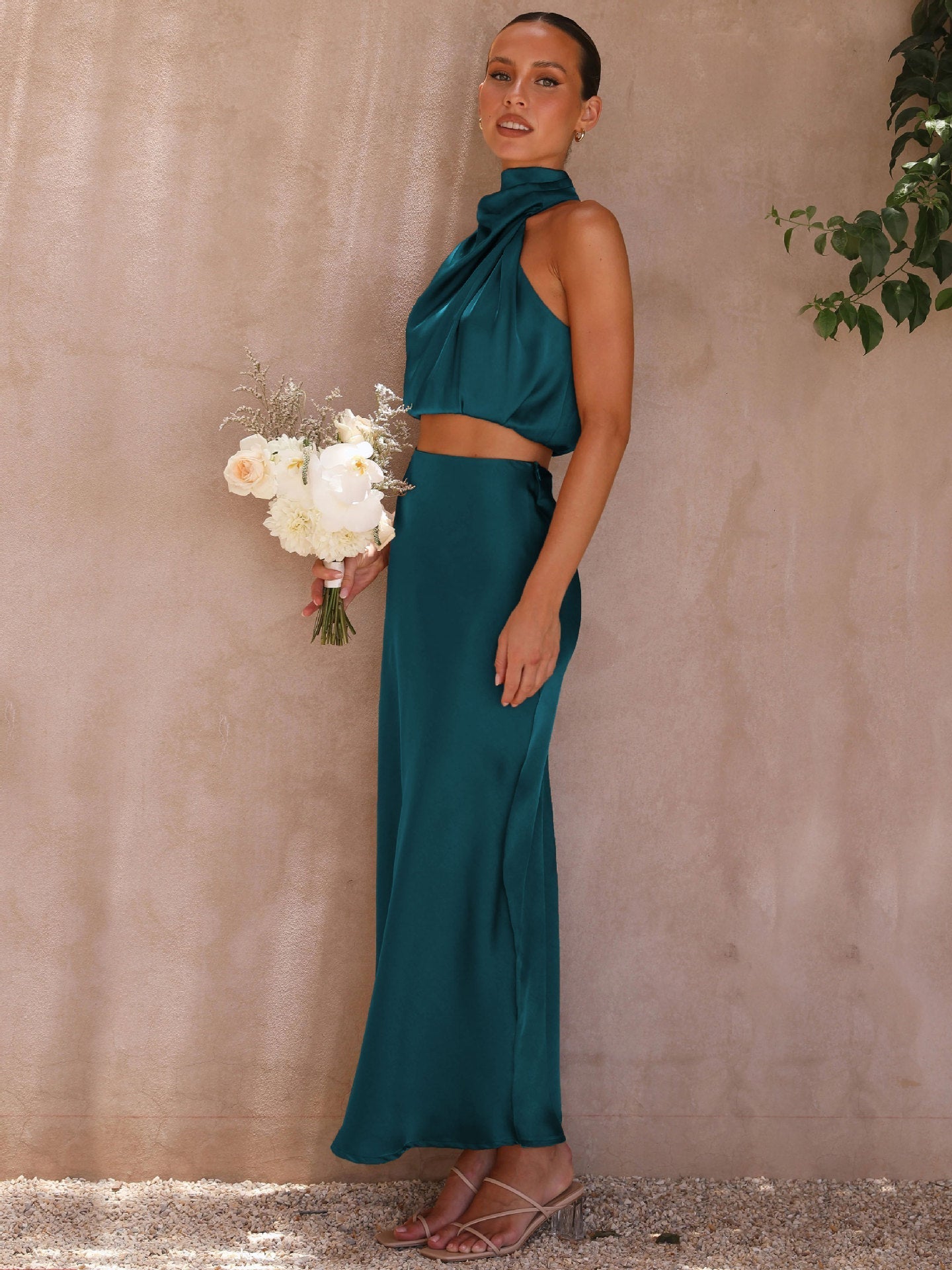 Graceful Jade Reverie Evening Dress – Side View