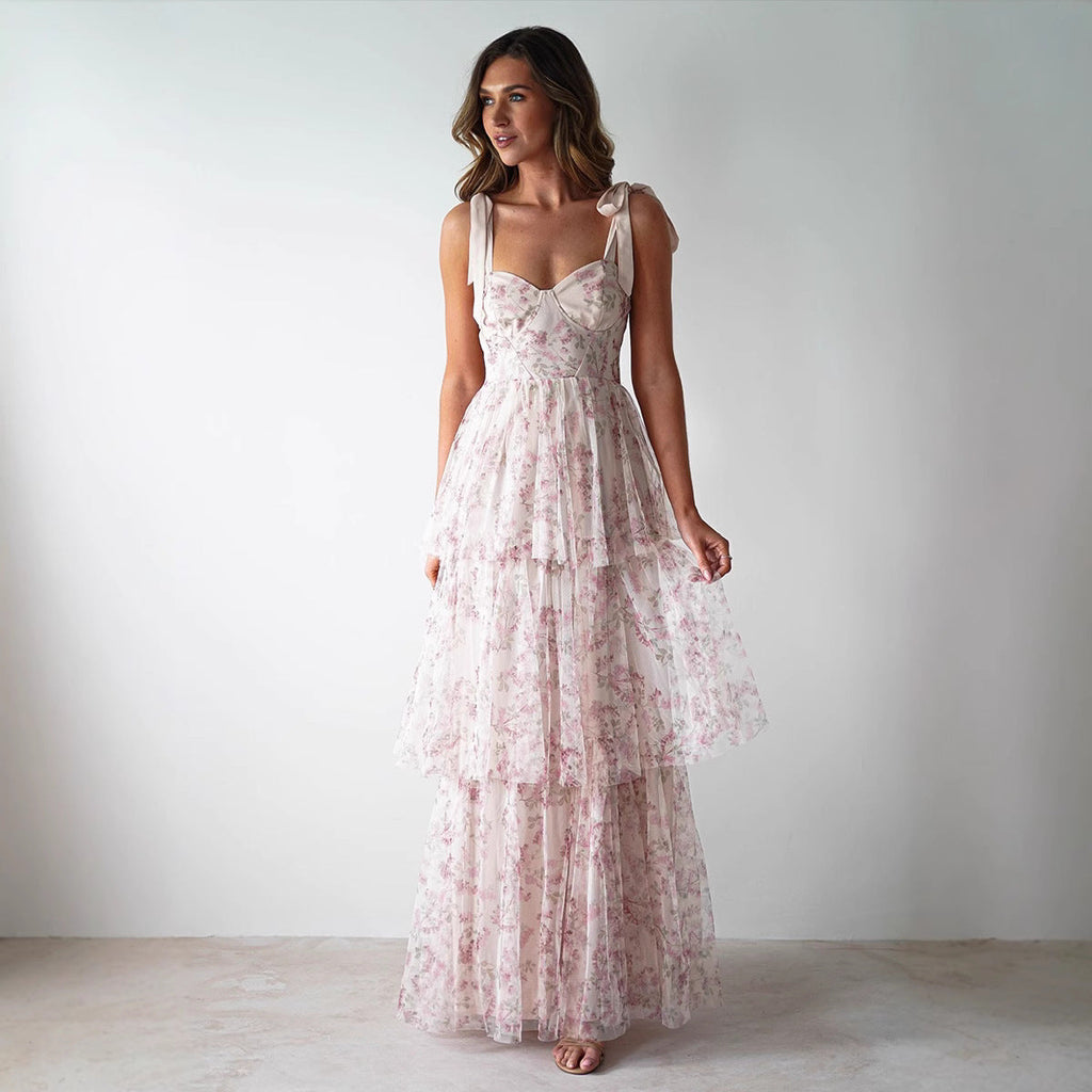 Elegant Fleur Cascade Evening Dress – Front View