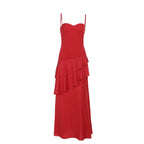 Graceful Rouge Cascade Evening Dress – Detail View