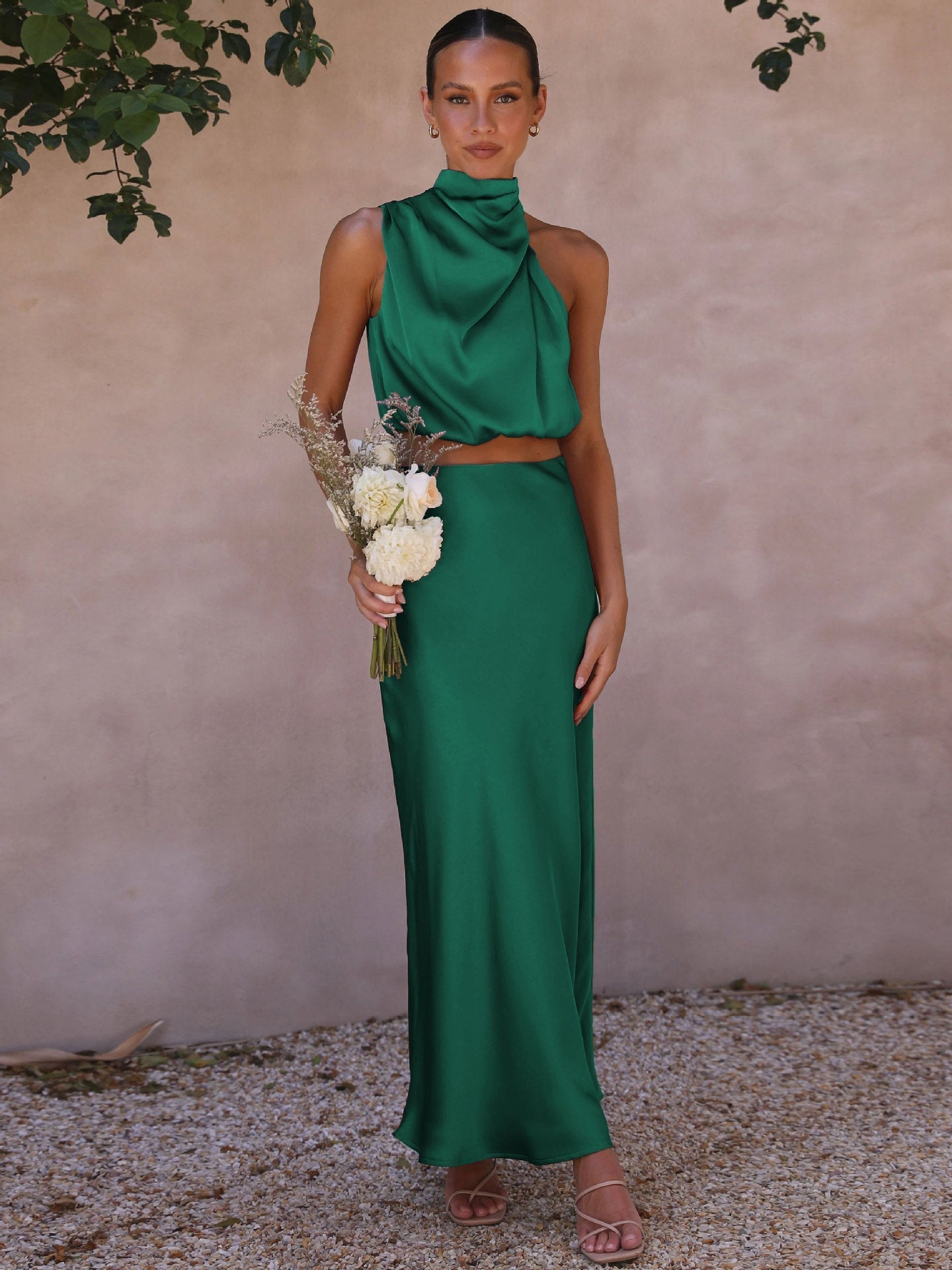 Graceful Jade Reverie Evening Dress – Front View