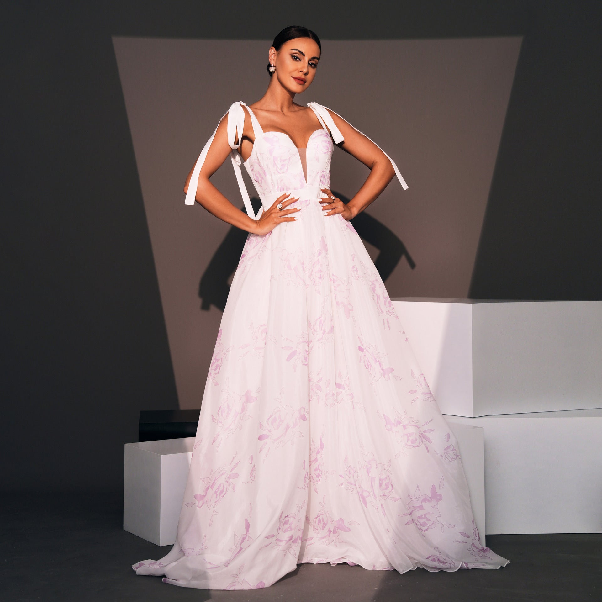 Chic Petal Mist Evening Dress – Front View