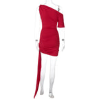 Elegant Scarlet Drape Cocktail Dress – Model View