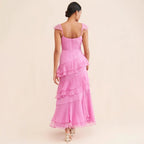 Radiant Rosé Ruffles Evening Dress – Side View