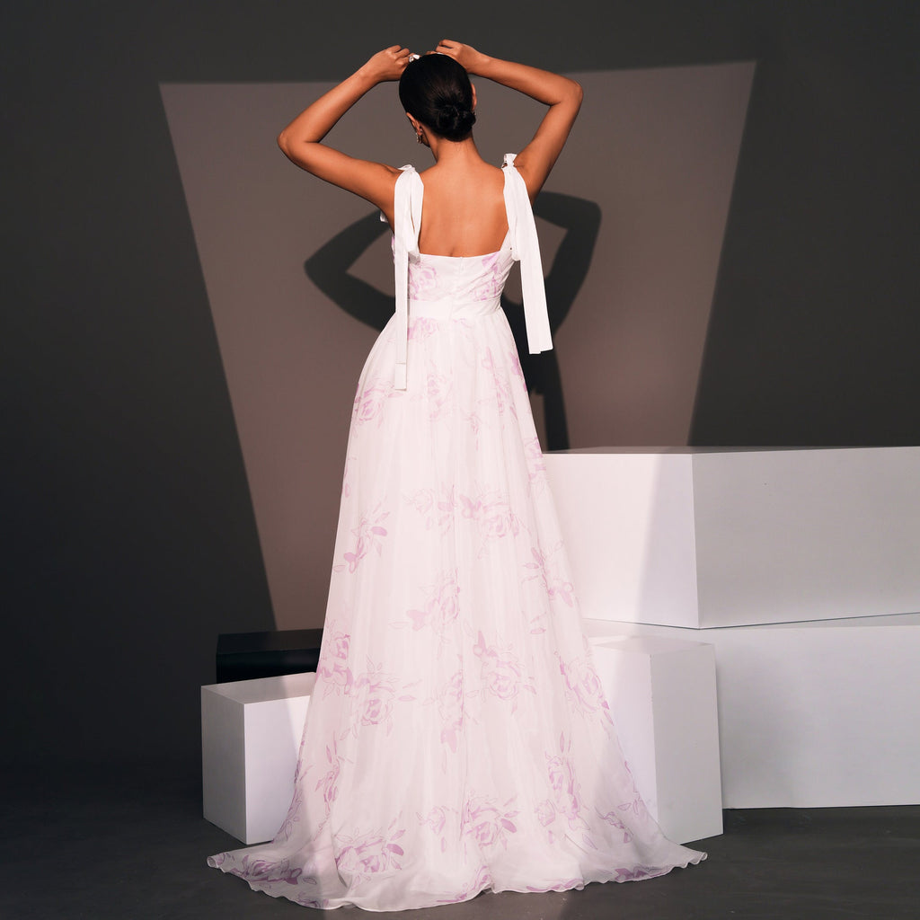 Chic Petal Mist Evening Dress – Detail View