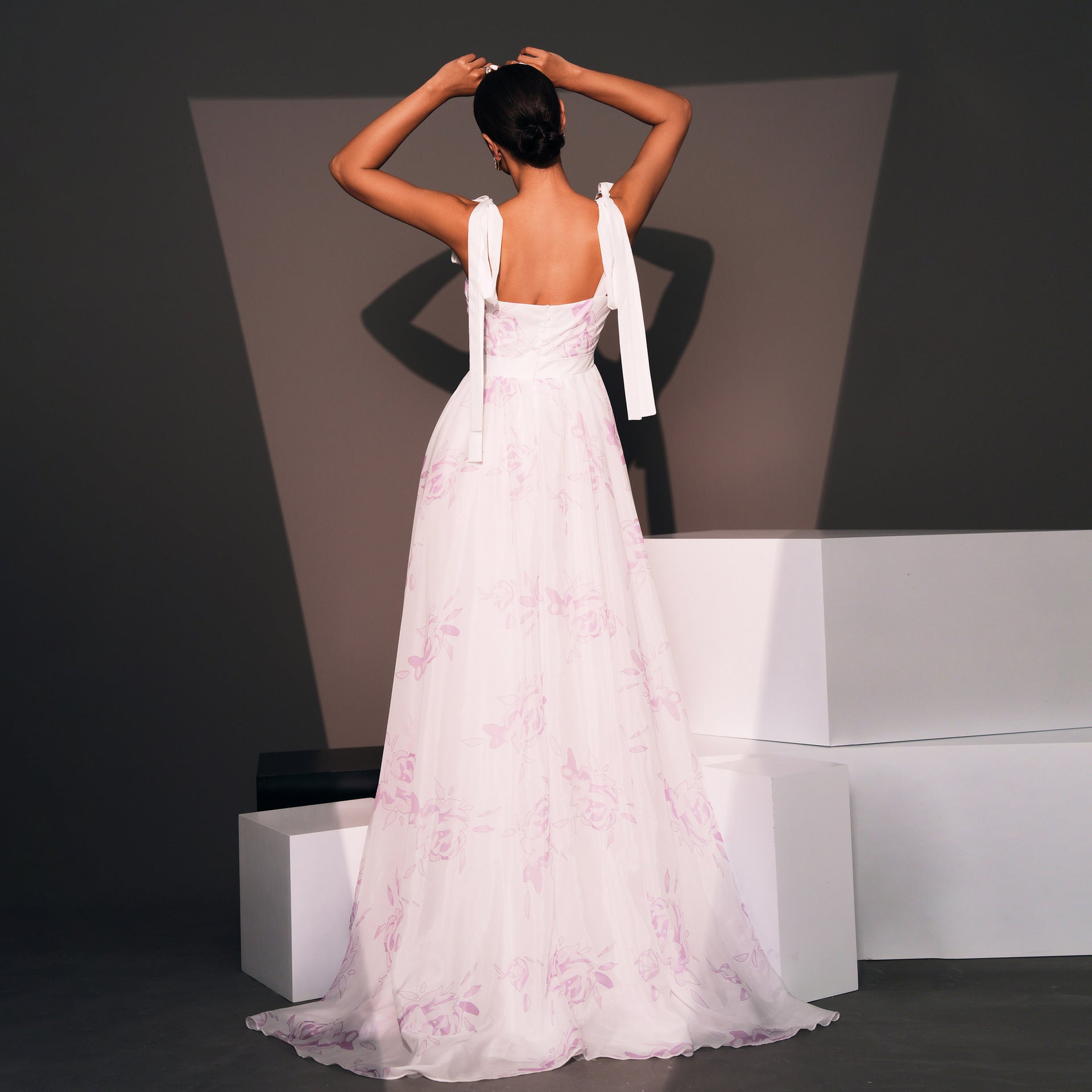 Chic Petal Mist Evening Dress – Detail View