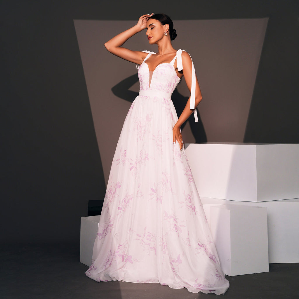 Chic Petal Mist Evening Dress – Close Up