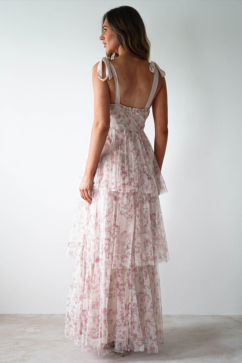 Elegant Fleur Cascade Evening Dress – Side View
