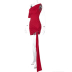 Elegant Scarlet Drape Cocktail Dress – Texture Detail