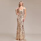 Stunning Golden Bloom Evening Dress – Full Length