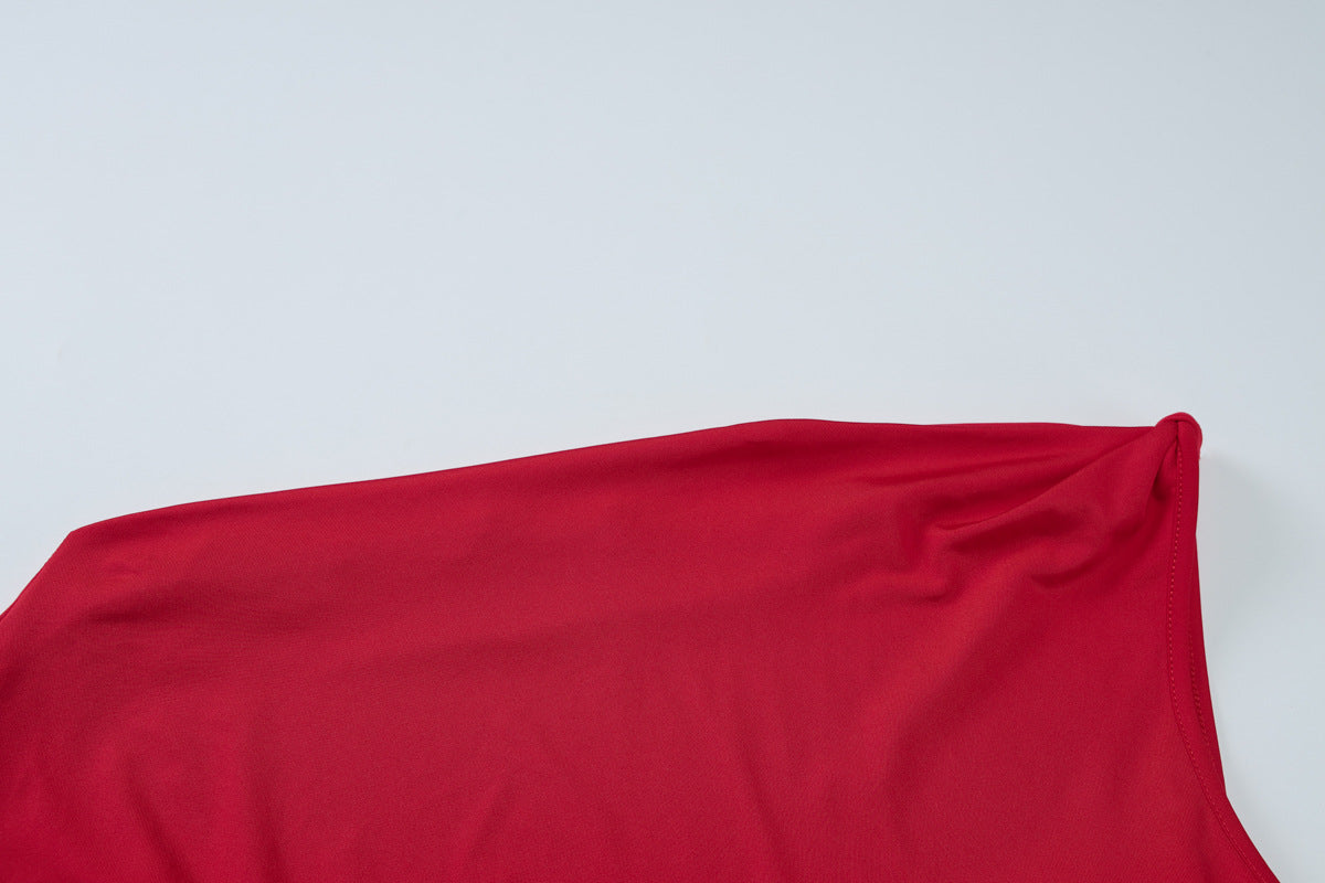 Elegant Scarlet Drape Cocktail Dress – Detail View