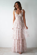 Elegant Fleur Cascade Evening Dress – Back View