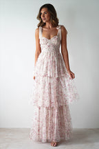 Elegant Fleur Cascade Evening Dress – Back View