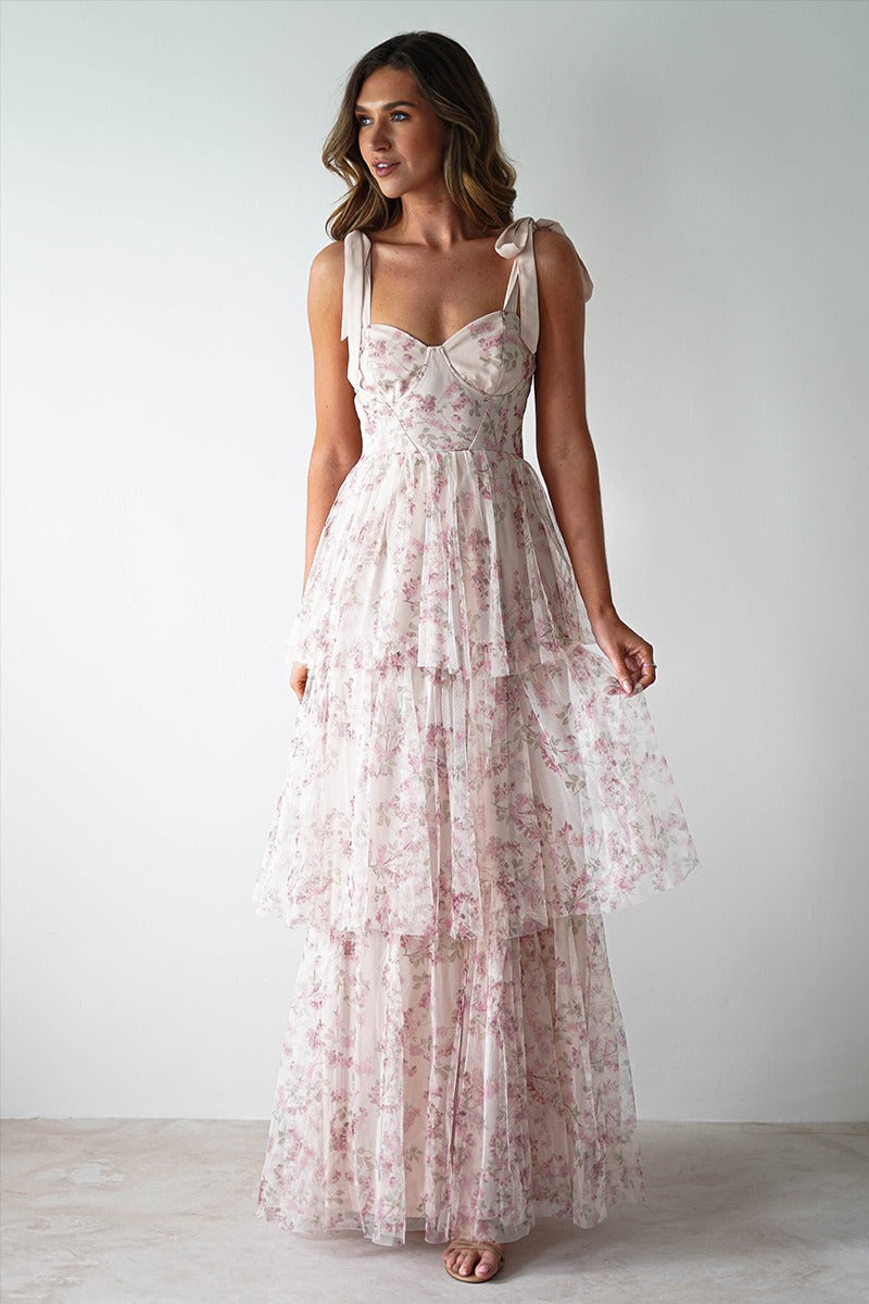 Elegant Fleur Cascade Evening Dress – Back View