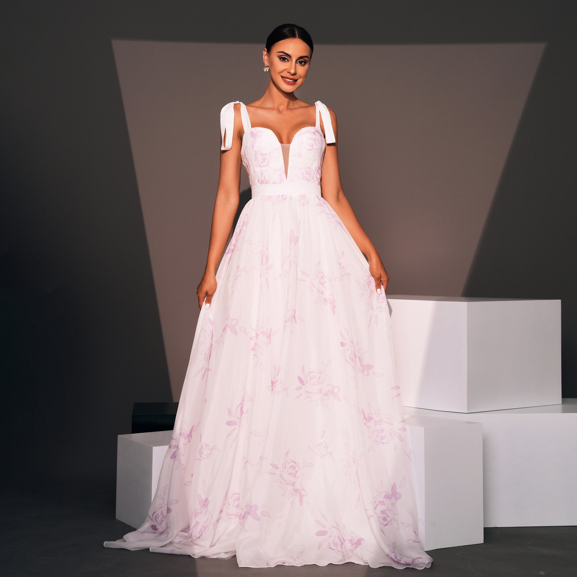 Chic Petal Mist Evening Dress – Back View