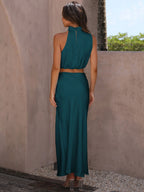 Graceful Jade Reverie Evening Dress – Detail View