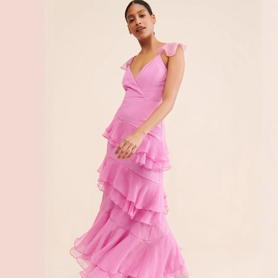 Radiant Rosé Ruffles Evening Dress – Detail View
