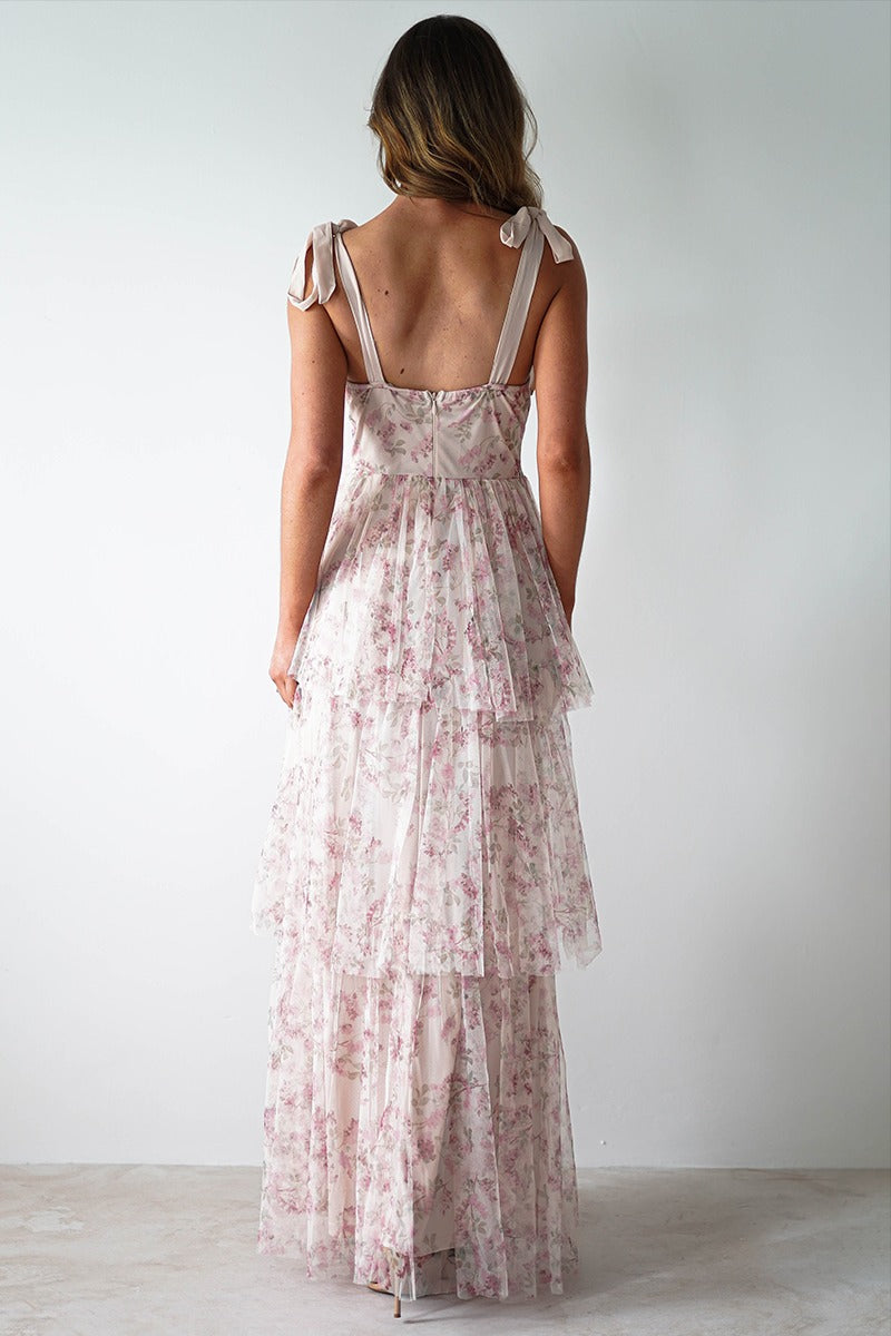 Elegant Fleur Cascade Evening Dress – Detail View