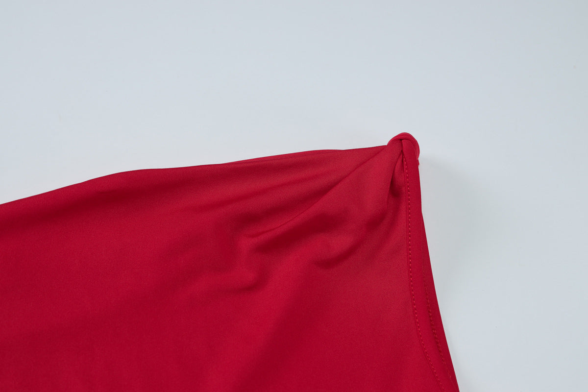 Elegant Scarlet Drape Cocktail Dress – Full Length