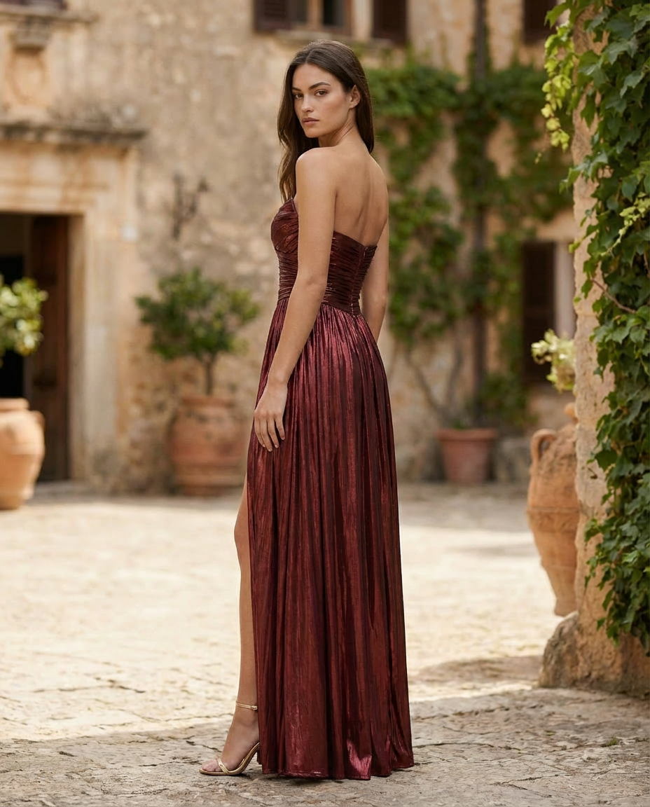 Alluring Ruby Glow Gown Evening Dress – Side View