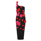 Timeless Crimson Rose Cocktail Dress – Model View
