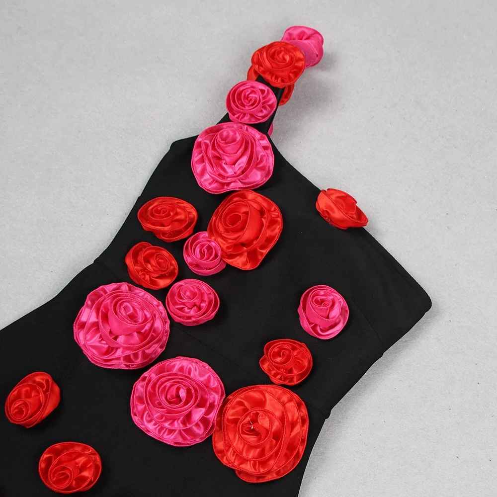 Timeless Crimson Rose Cocktail Dress – Close Up