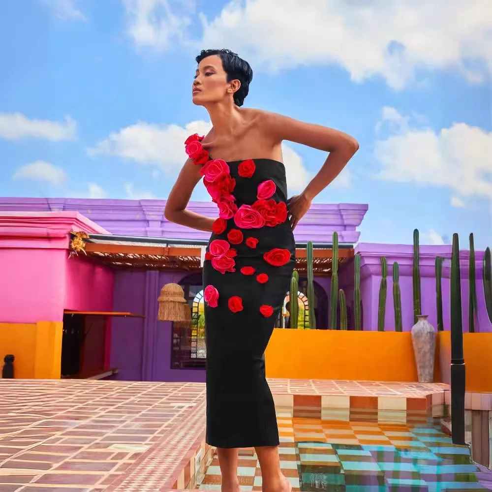 Timeless Crimson Rose Cocktail Dress – Front View