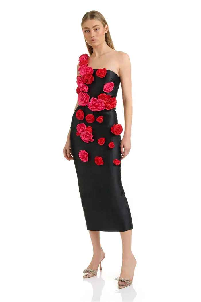 Timeless Crimson Rose Cocktail Dress – Detail View
